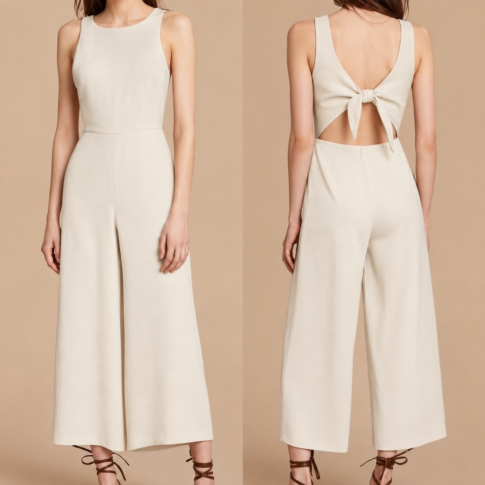 Wilfred Ecoulement Jumpsuit Cream Sleeveless Textured Open Tie Back Wide Leg 6